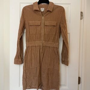 J.Crew Zip-Front Cinched Corduroy Dress, Size 2,  in Warm Camel, Style BK860